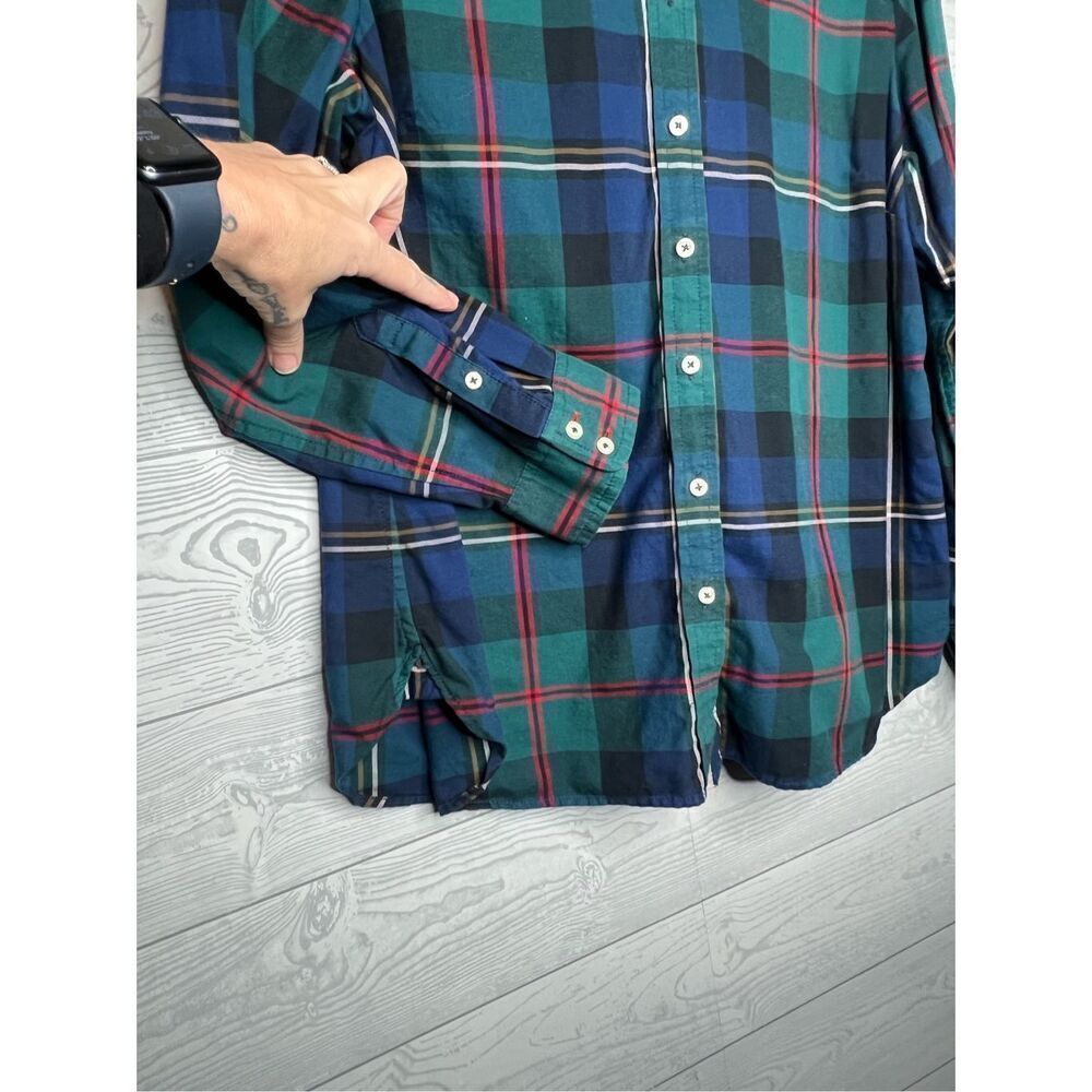 Talbots green and navy plaid button-down size large petite - Picture 4 of 7